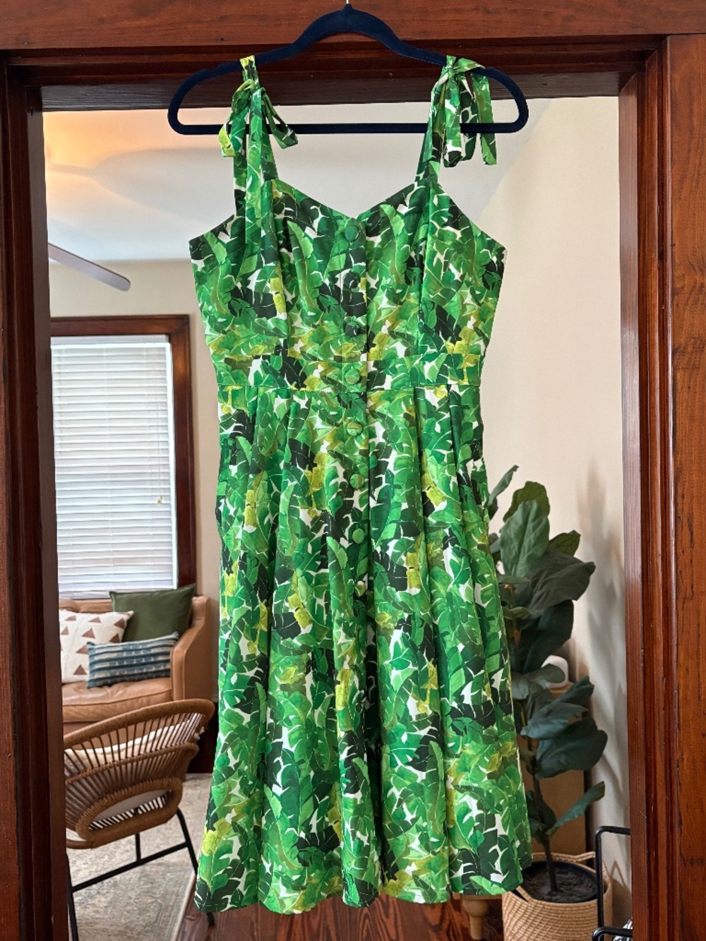 eShakti Green Tropical Leaf Print Dress – Size M/8